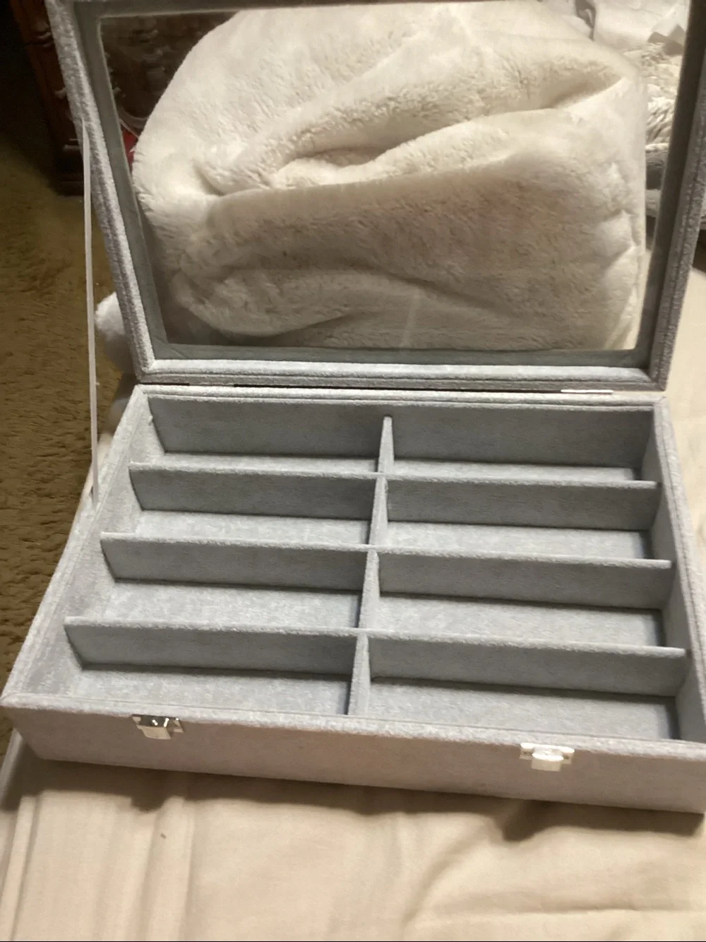 Gray Eyeglass/Jewelry Display Organizer Box with Compartments